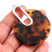 Pendentif - boucles d'oreilles design  57x44 mm Ecaille de tortue - Marron - Noir x1