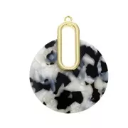 Pendentif - boucles d'oreilles design  57x44 mm Ecaille de tortue Blanc nacré - Noir