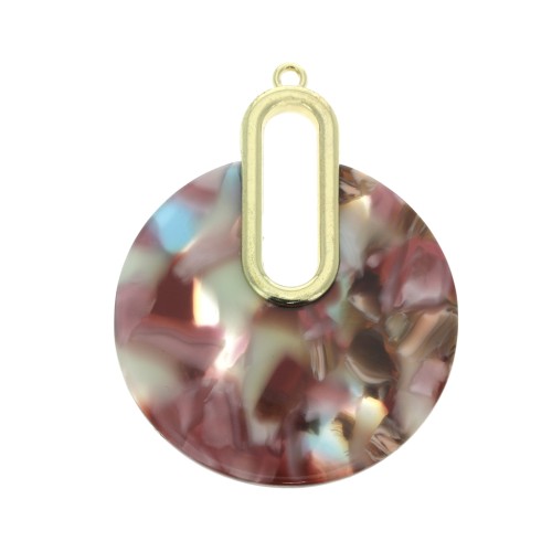 Pendentif - boucles d'oreilles design  57x44 mm Ecaille de tortue - Rose - Bleu x1