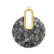 Pendentif - boucles d'oreilles design  57x44 mm Ecaille de tortue Gris - Blanc nacré|raw }}