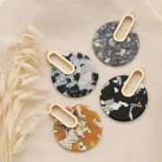 Pendentif - boucles d'oreilles design  57x44 mm Ecaille de tortue Gris - Blanc nacré