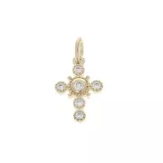 Breloque croix avec oxydes de Zirconium & anneau fermé 14x9mm Crystal - Plaqué Or 3 microns x1