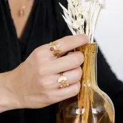 Bague réglable demi-soleil ethnique cabochon fond plat 6 mm Plaqué Or 3 microns x1