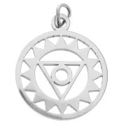 Pendentif rond - médaille 22x19 mm Chakra n°5 - Gorge - Acier inoxydable x1