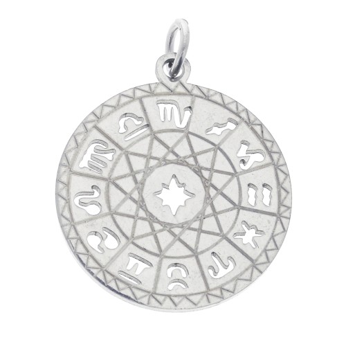 Pendentif rond - médaille 18 mm - Signes du zodiaque - Acier inox 304 x1