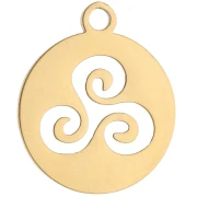 Pendentif rond - médaille 18.5x15.5 mm - Triskel - Acier inoxydable 304 Doré x1