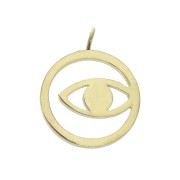 Breloque ronde - oeil ajouré 14x11.5mm avec anneau ouvert - Acier inox Doré x1