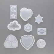 Moules silicone pour résine - Coeur - Diamant - Planète - Lune - Set 1