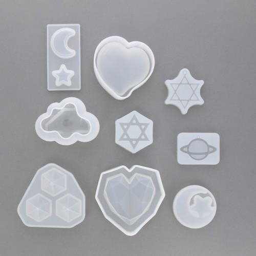 Moules silicone pour résine - Coeur - Diamant - Planète - Lune - Set 1