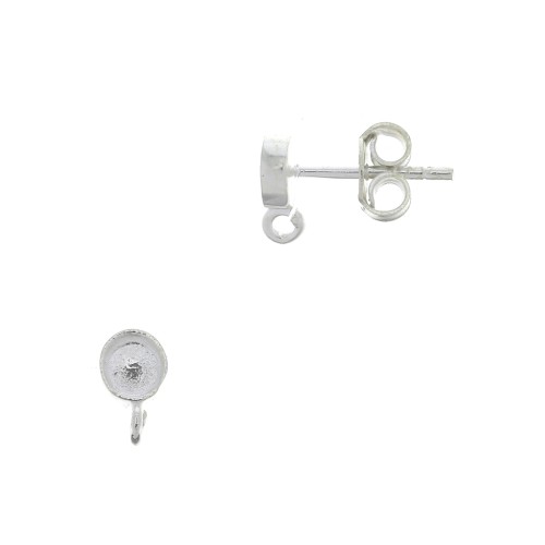 Clous d'oreilles ronds porte cabochon 4 mm - Argent 925 x2
