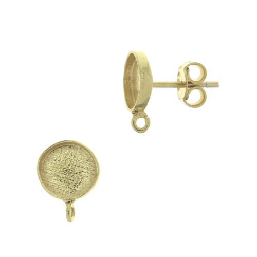 Clous d'oreilles ronds porte cabochon 8 mm - Argent 925 Doré à l'or fin x2