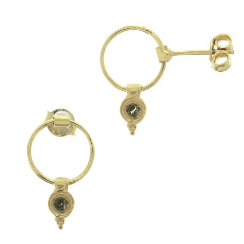 Boucles d'oreilles cercle évidé porte cabochon 4 mm Argent 925 Doré à l'or fin x2