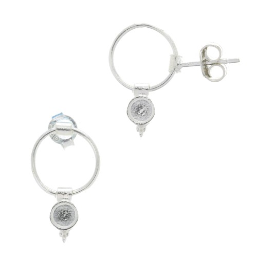 Boucles d'oreilles cercle évidé - porte cabochon 4 mm - Argent 925 x2