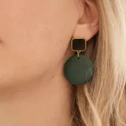 Clous d'oreilles carré en résine époxy 17x15 mm - Doré à l'or fin - Blanc x2