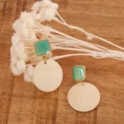 Clous d'oreilles carré en résine époxy 17x15 mm - Doré à l'or fin - Blanc x2