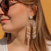 Clous d'oreilles carré en résine époxy 17x15 mm - Doré à l'or fin - Moutarde x2