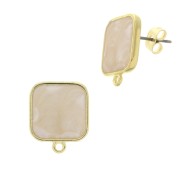 Clous d'oreilles carré en résine époxy 17x15 mm - Doré à l'or fin - White pearl x2|raw }}