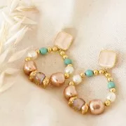 Clous d'oreilles carré en résine époxy 17x15mm Doré à l'or fin - Turquoise Pearlx2