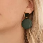 Clous d'oreilles carré en résine époxy 17x15mm Doré à l'or fin - Turquoise Pearlx2