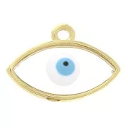 Breloque oeil en résine époxy 12x17 mm - Doré à l'or fin - Transparent - Bleu x1