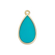 Breloque goutte résine époxy effet vitrail 22.5x12mm Doré à l'or fin - Turquoise|raw }}