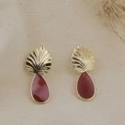 Breloque goutte résine époxy effet vitrail 22.5x12 mm Doré à l'or fin - Rose x1