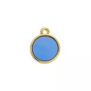 Mini breloque ronde résine époxy effet vitrail 11x8 mm Doré à l'or fin - Bleu x1