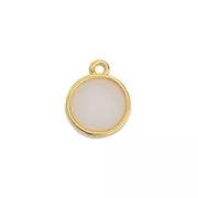 Mini breloque ronde résine époxy effet vitrail 11x8mm Doré à l'or fin - White Opal