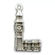 Breloque Big Ben 22 mm Placage Argent fin vieilli x1