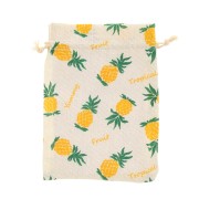 Pochon en coton motif ananas pour cadeau bijoux 130x170 mm - Vert - Jaune x1