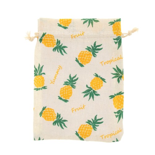 Pochon en coton motif ananas pour cadeau bijoux 130x170 mm - Vert - Jaune x1