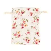 Pochon en coton motif fleurs pour bijoux 95x135 mm - Rose - Vert x1