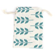 Pochon en coton motif feuilles pour bijoux 95x135 mm - Beige - Vert x1