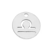 Breloque ronde - signe du zodiaque Balance 12 mm - Acier inoxydable x1
