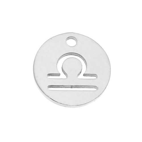 Breloque ronde - signe du zodiaque Balance 12 mm - Acier inoxydable x1