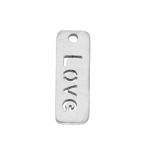 Breloque rectangle avec message 17x6 mm - Love - Acier inoxydable x1