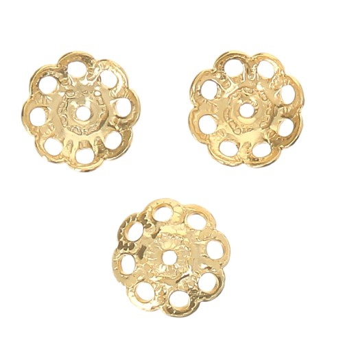 Coupelles filigranées - fleurs - 8 mm - Doré à l'or fin x6
