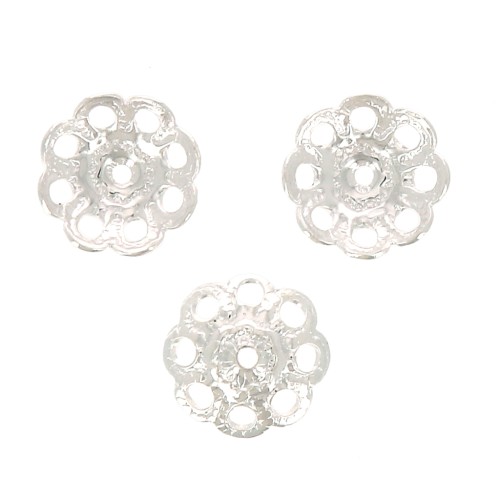 Coupelles filigranées - fleurs - 8 mm - Placage argent fin x6