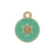 Breloque ronde travaillée motif étoile en résine époxy 12x10 mm - Doré - Mint x1