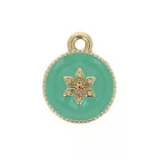 Breloque ronde travaillée motif étoile en résine époxy 12x10 mm - Doré - Mint x1