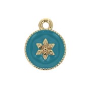 Breloque ronde travaillée motif étoile en résine époxy 12x10mm Doré - Turquoise x1