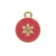 Breloque ronde travaillée motif étoile en résine époxy 12x10 mm - Doré - Corail x1