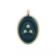 Breloque ovale motif petits points en résine époxy 14x9 mm - Doré - Pétrole x1