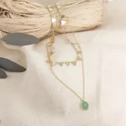 Breloque ovale motif petits points en résine époxy 14x9 mm - Doré - Pétrole x1