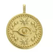 Pendentif rond motif oeil mystique 18.5x15 mm - Doré à l'or fin x1
