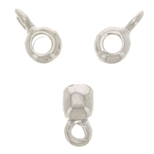 Boules métal attache breloques 6x4 mm Rhodié x6