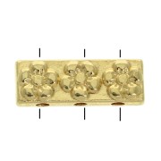 Intercalaires rectangle 3 trous - motifs fleurs 17x6 mm - Doré à l'or fin x1