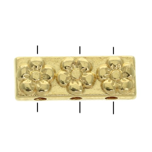 Intercalaires rectangle 3 trous - motifs fleurs 17x6 mm - Doré à l'or fin x1