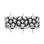 Intercalaires rectangle 3 trous - motifs fleurs 17x6 mm - Placage Argent fin vieilli x1