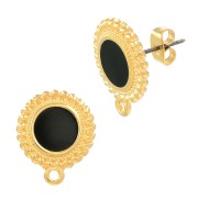 Clous d'oreilles rond ethnique et résine époxy 18x15mm Doré à l'or fin - Noir x2